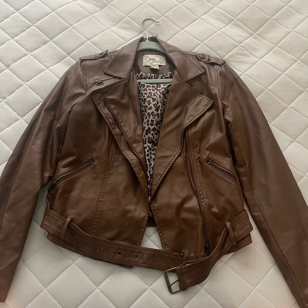 Brown cropped leather jacket